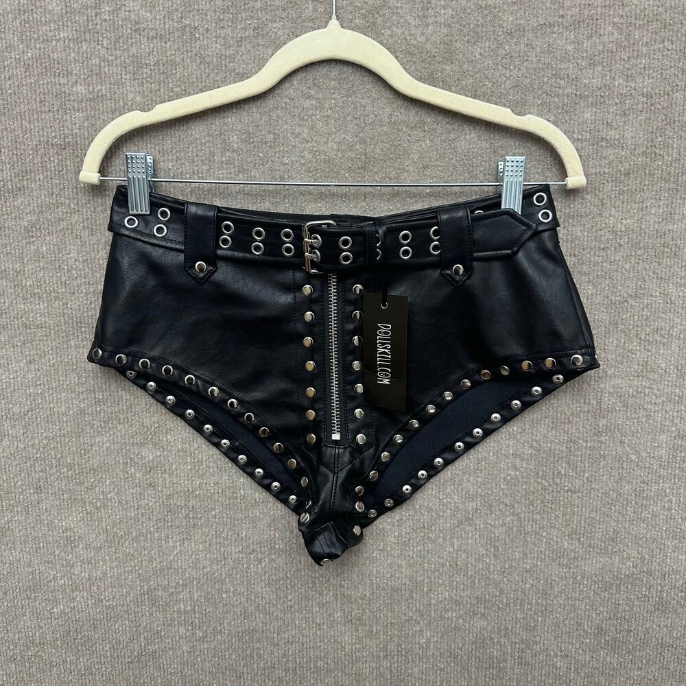 Dolls Kill Clubwear Rave Studded Belted Faux Leather Micro Shorts Size Small NWT